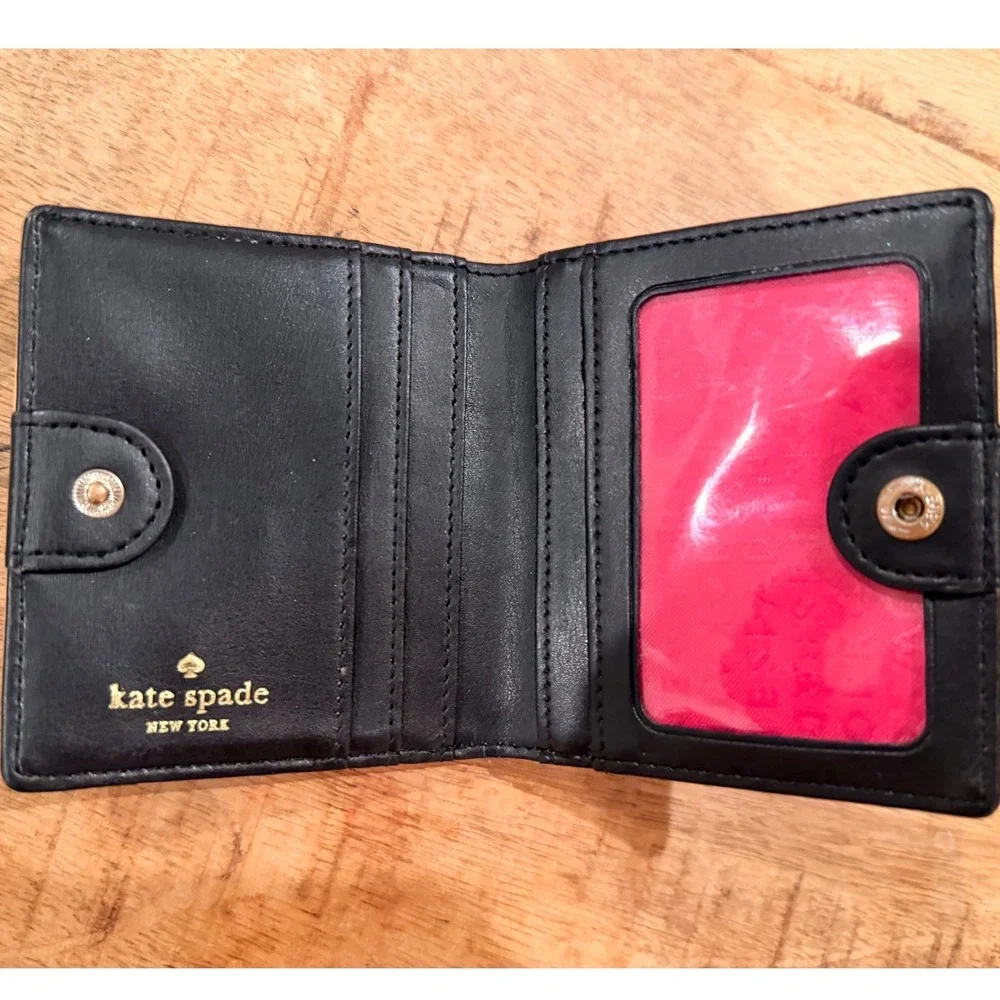 Kate Spade New York Striped Patent Leather Bifold Wallet Black Cream Pink